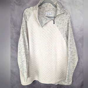 Chico's Size 4 (XXL) Mock Zipper Neck Quilted Tunic Pullover Side Pockets Cream
